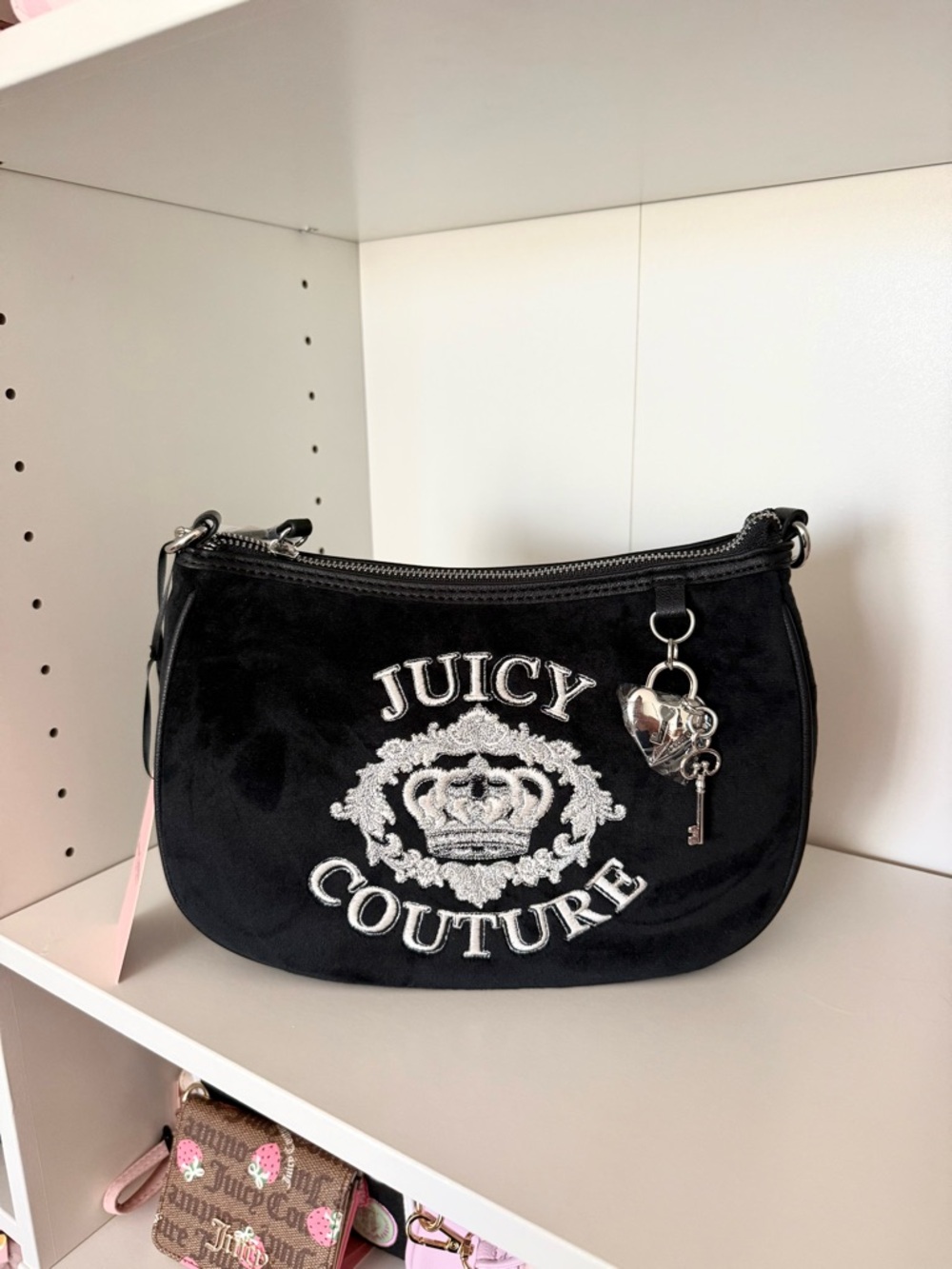 Juicy Couture “Falling For Juicy” Black Velvet Logo Shoulder Bag